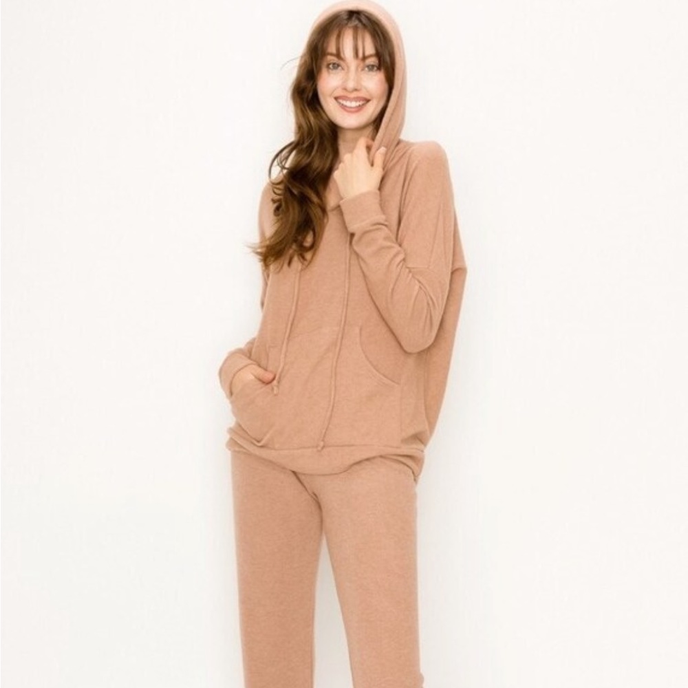 Cozy Matching Pant Hoodie Set Loungewear Tan